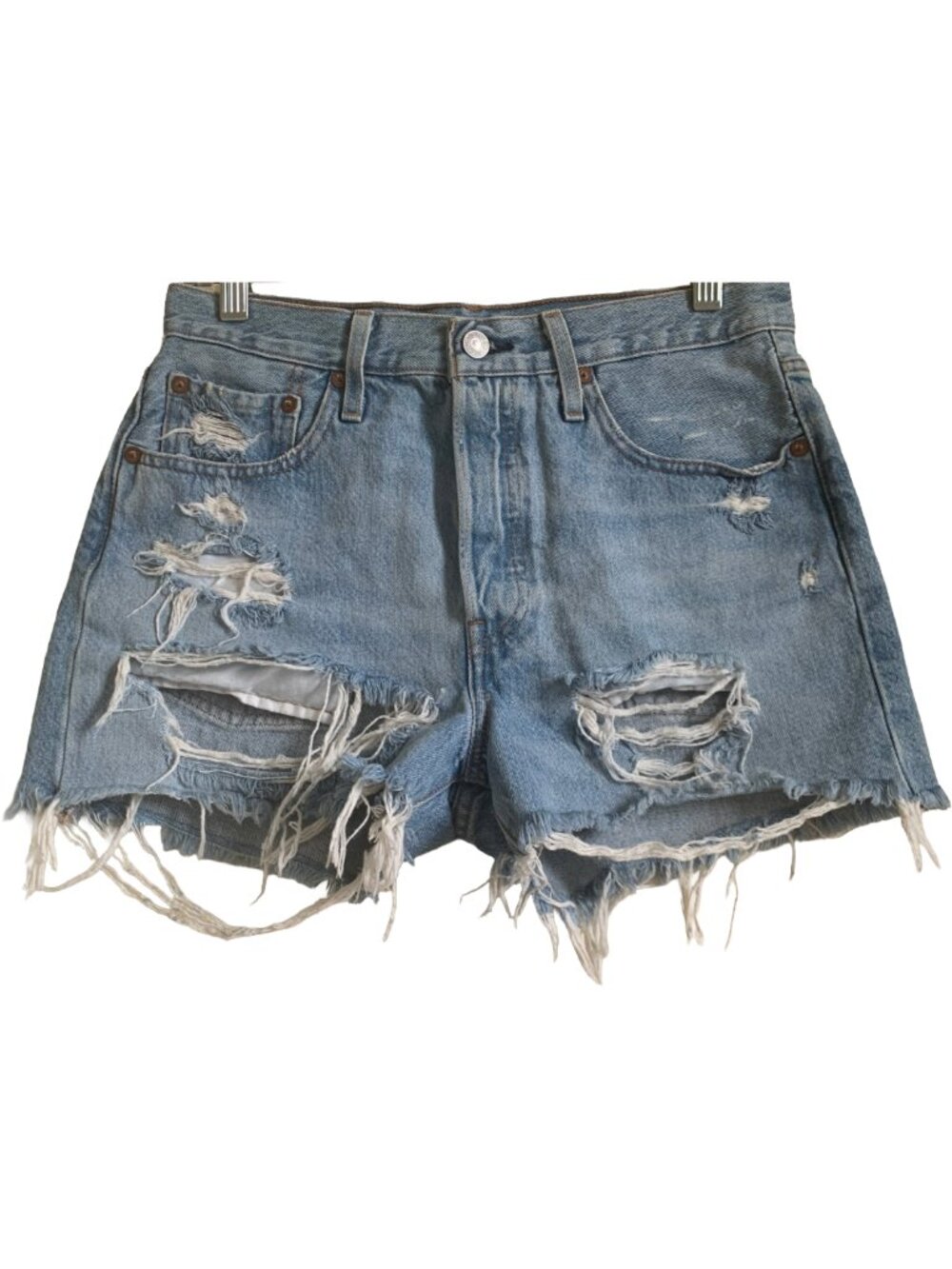 LEVI'S Fault Line Light Wash 501 High Rise Distressed Denim Shorts Sz 27 - Picture 4 of 9